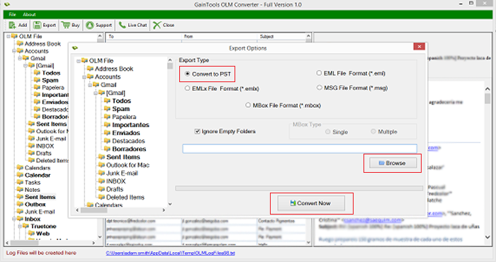 export OLM to PST format
