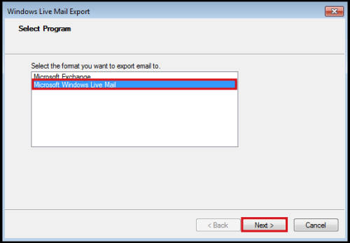 Choose Microsoft Windows Live Mail